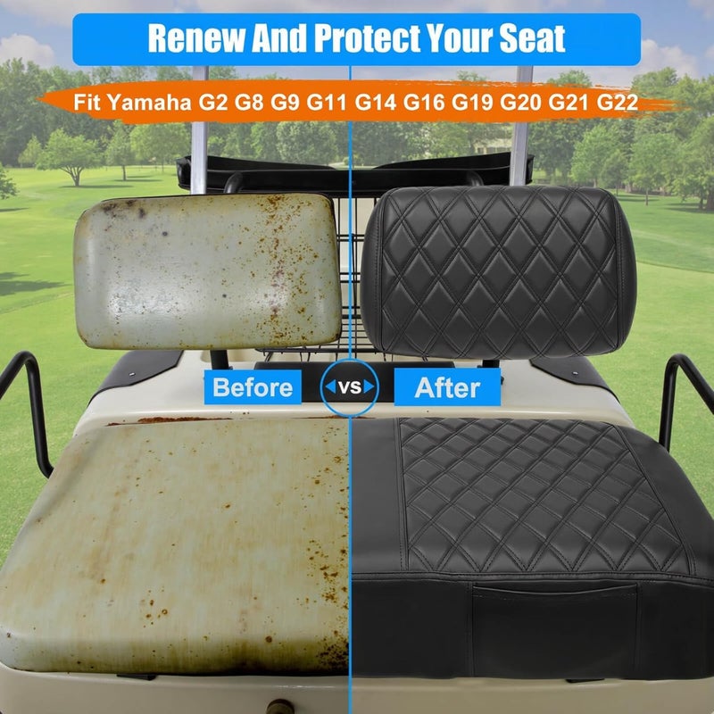 LEAPGOMAX Golf Cart Seat Covers Front for Yamaha G2 G8 G9 G11 G14 G16 G19 G20 G22 Golf Carts Made Thick Premium Marine Leather with Custom Diamond Anti-Scratch/Anti-Fading/Easy to Install - Image 2